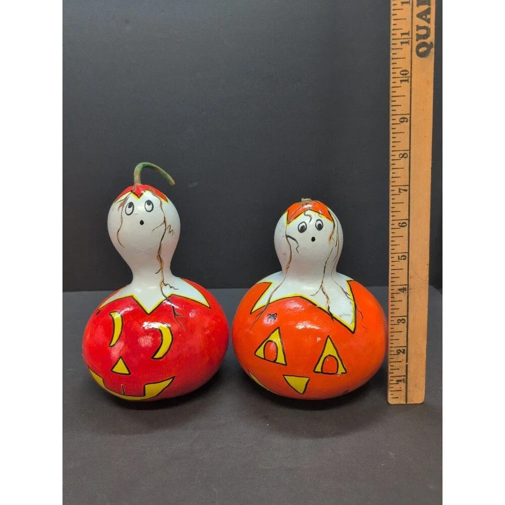 Set Of 2 Halloween Ghost/Candy Corn Handpainted Gourd/Fall